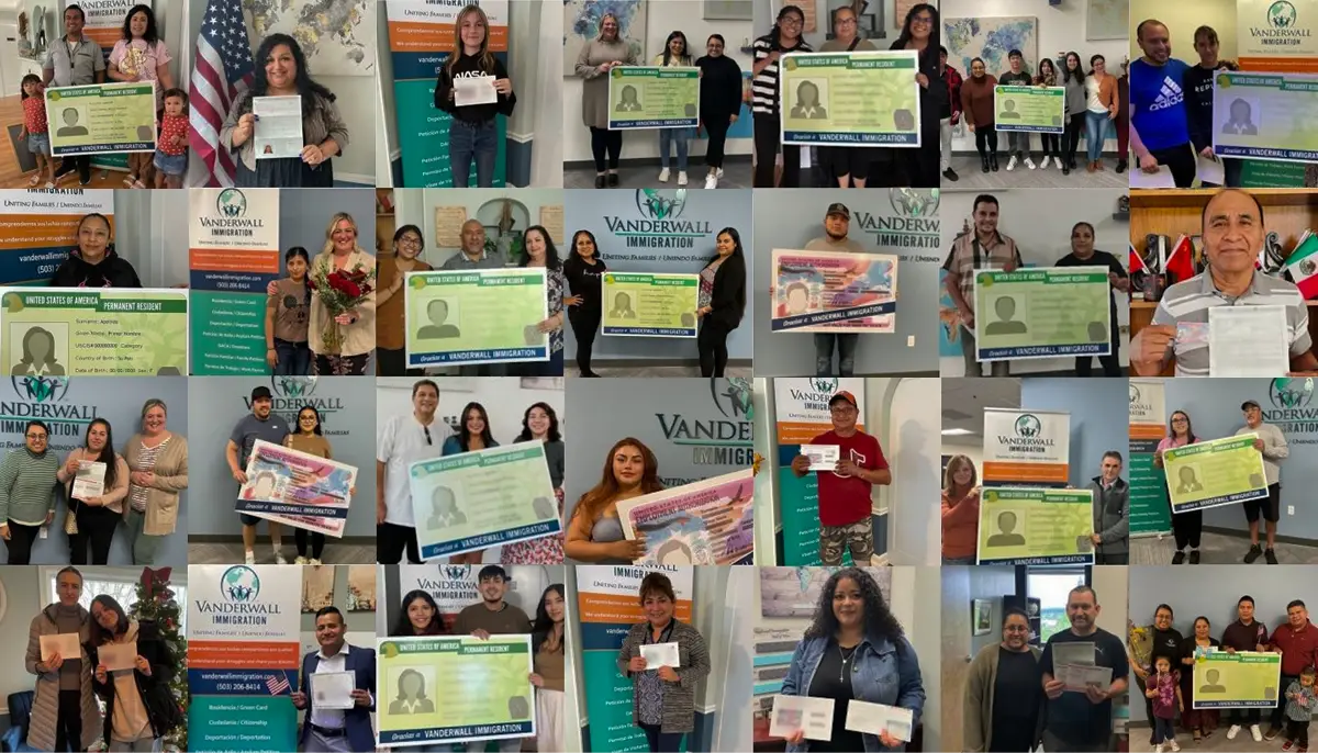 Collage of Vanderwall Immigration clients celebrating their immigration milestones